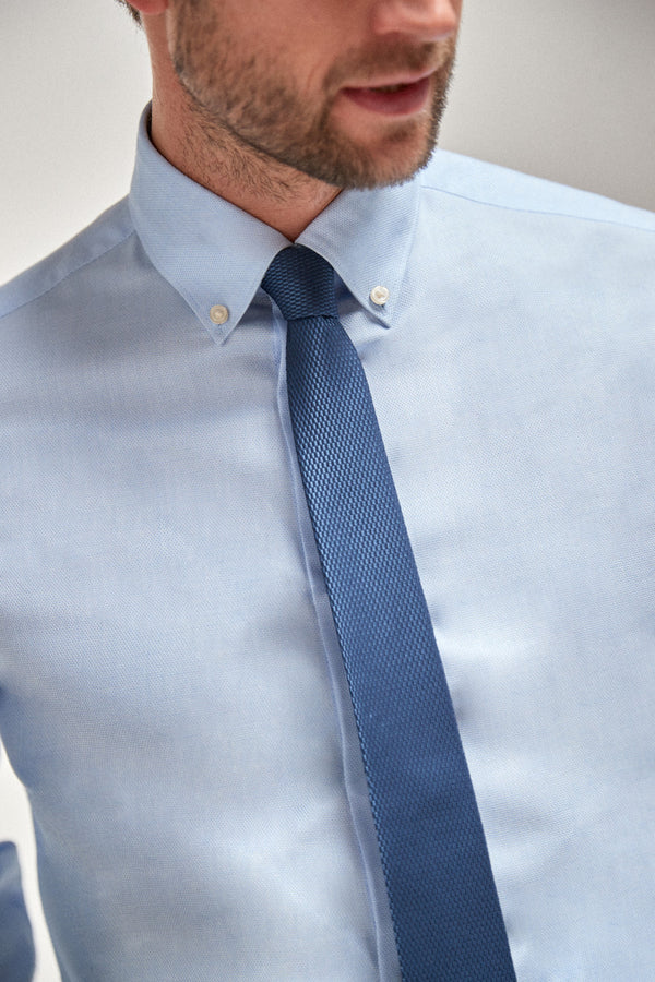 Easy Iron Shirt With Trim Detail And Navy Tie