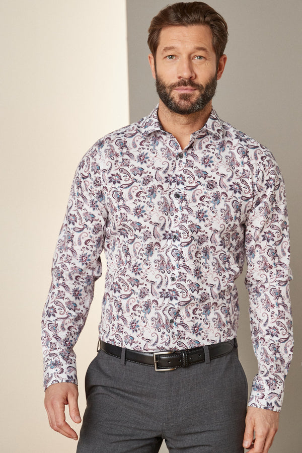 Single Cuff Paisley Print Shirt with Trim Detail